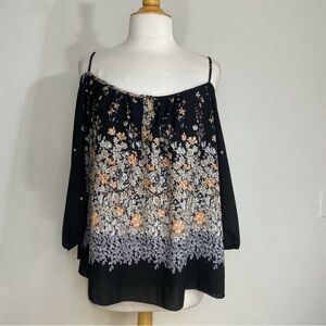 3/$25 Toto Collection Women Black Peach White Floral Cutout Blouse 3X Boho Retro